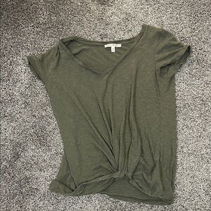 Express Olive Short Sleeve V-Neck Top